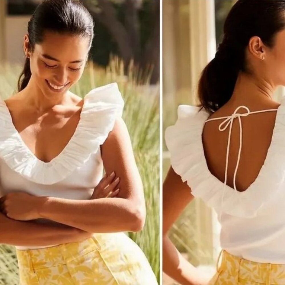 ✨ Anthropologie Ivory Maeve Ruffled V-Neck Top 1X